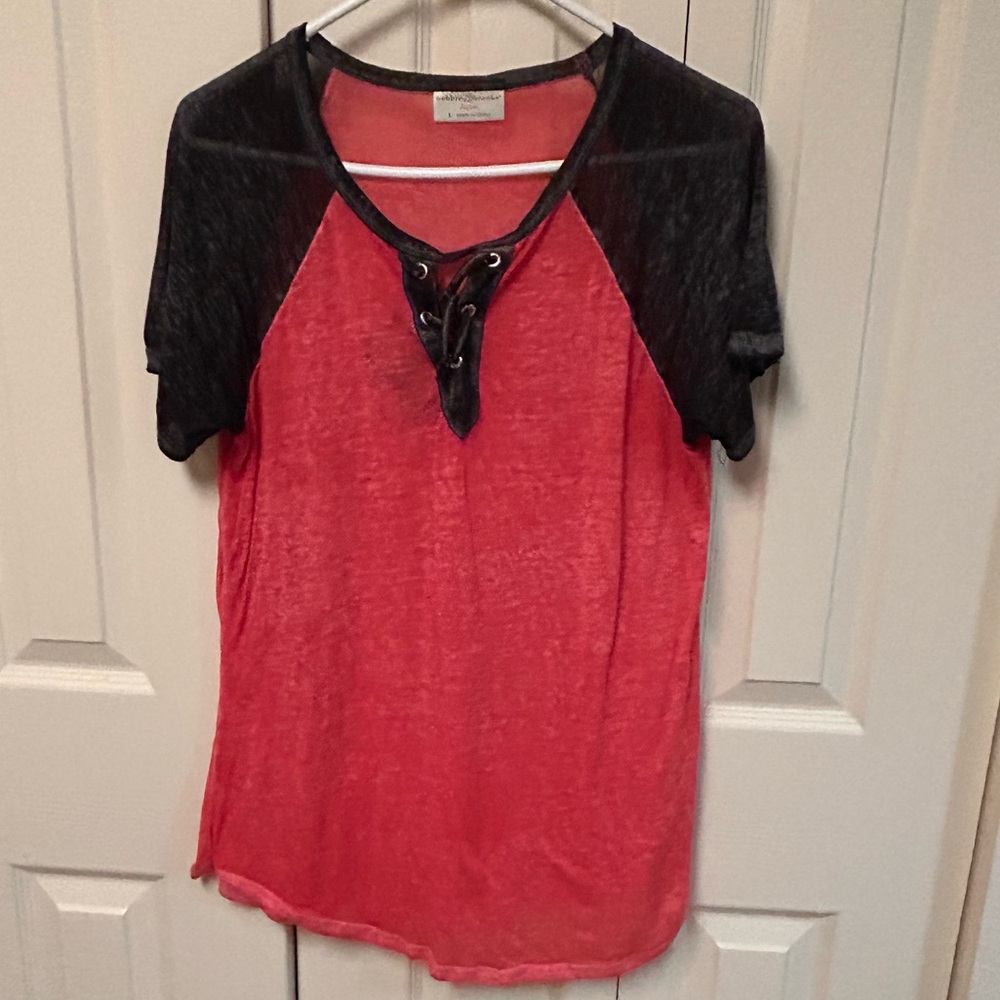 Bobbie Brooks Red and Black Lace-Up Tee